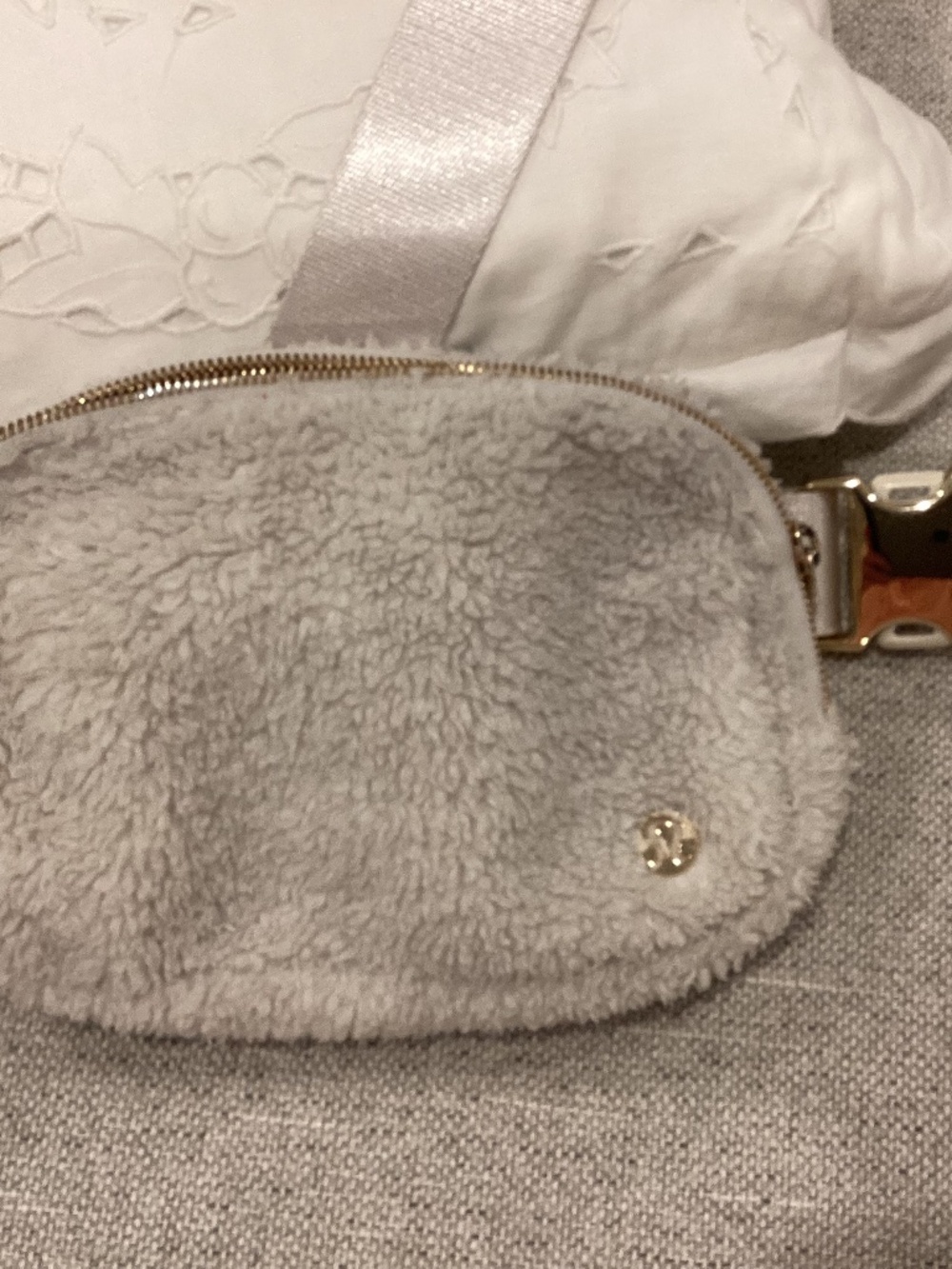 Lululemon Fleece Belt Bag Gray Gold Hardware Adjustable Crossbody